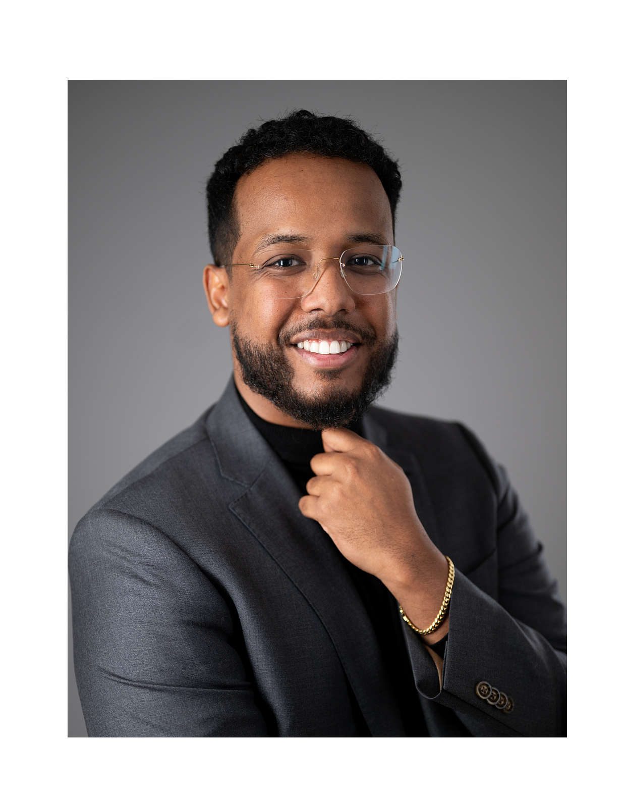 Madison WI professional headshot with soft studio lighting and modern gray backdrop