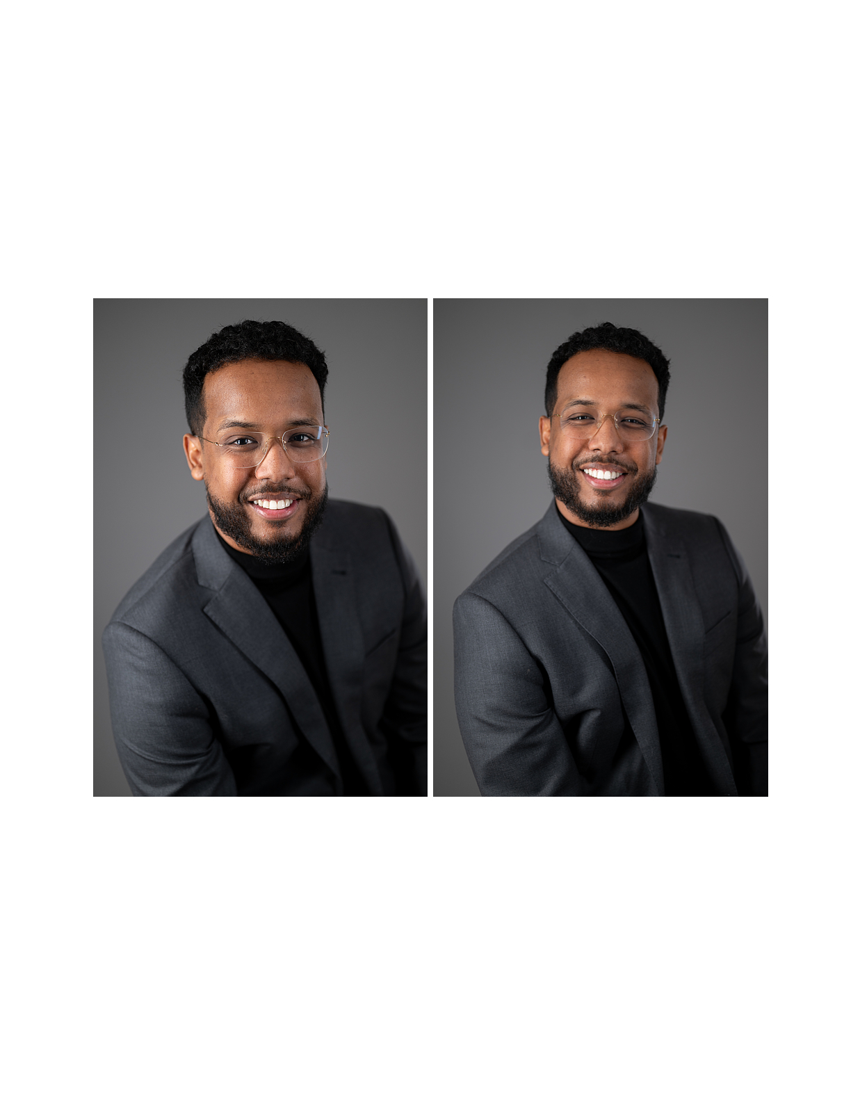 Professional studio headshot of business professional smiling against neutral background in Madison photography studio