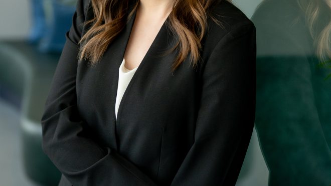 Business professional headshot in modern office space Madison WI