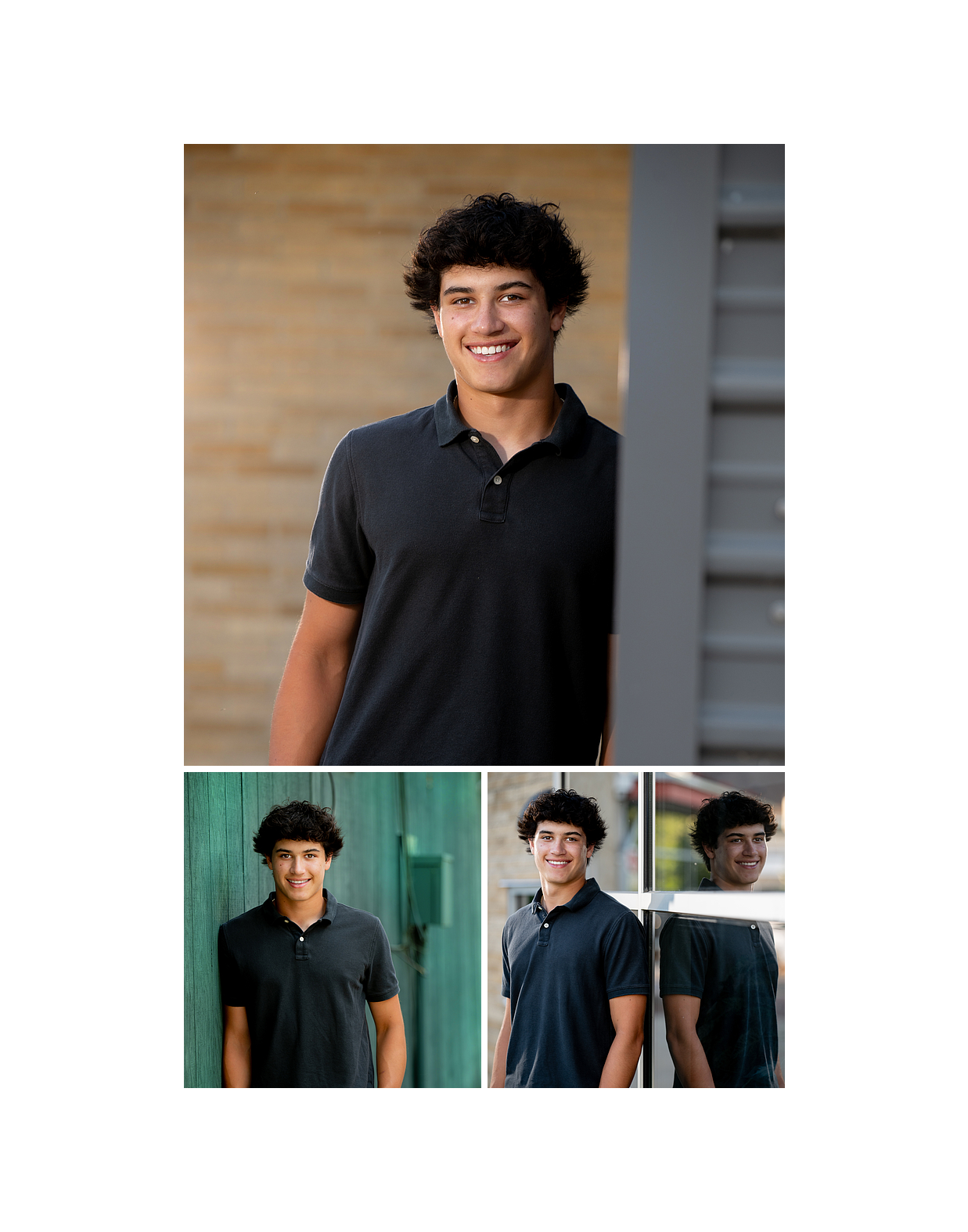 Stylish senior portrait in downtown Middleton WI urban street setting with architecture background