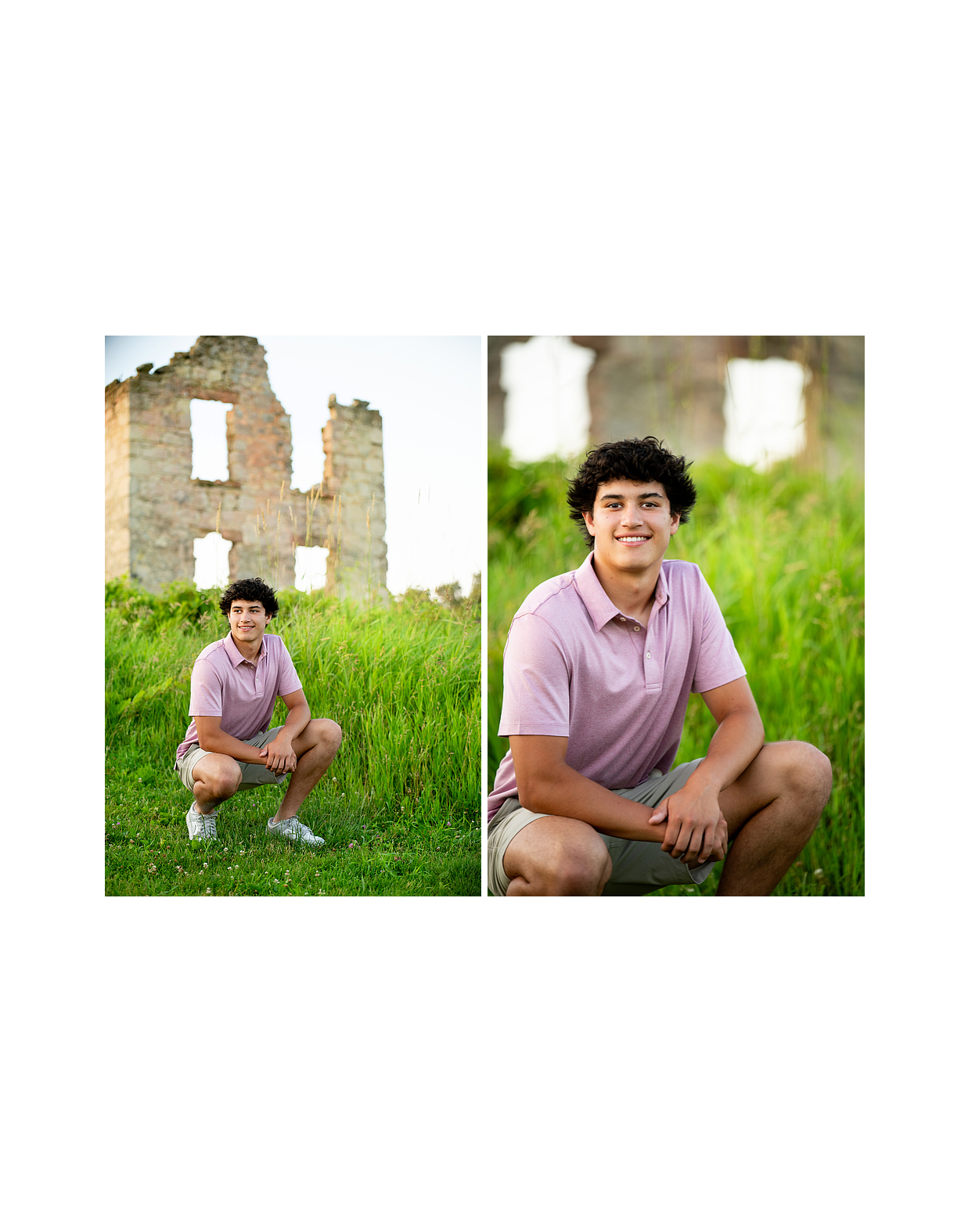 Senior portrait in Madison WI taken in a natural field during golden hour with warm sunset lighting